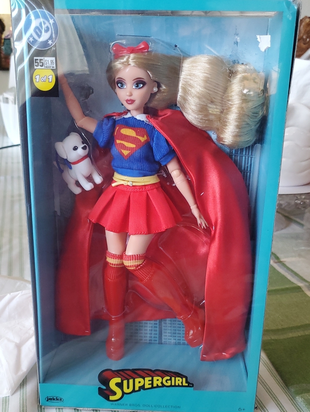 DC Supergirl Doll in Red & Blue Costume with Blonde Hair